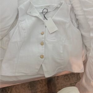 Zara Cream Quilted Vest with Gold Accents